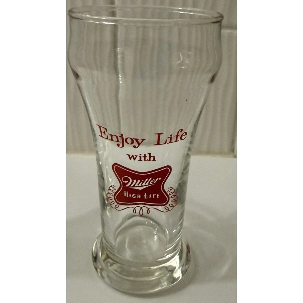 Miller High Life Collectible Beer Glass Red Logo Lot 2 Breweriana Barware MCM